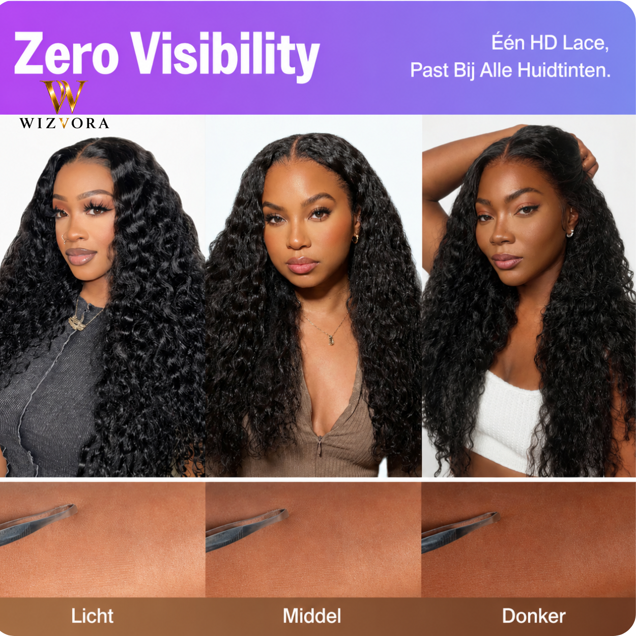 WIZVORA Glamour Lace Wig | HD Lace • Diepe Krullen van Organische Vezels