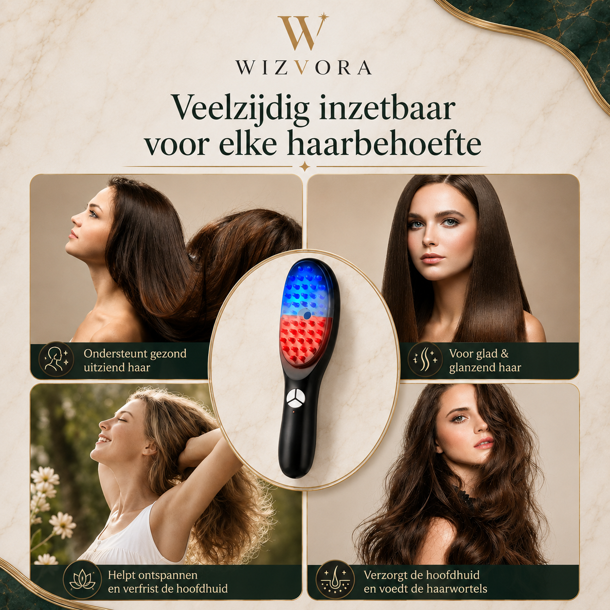 Veloura™ ScalpGlow Brush - Elegant beauty-tech ontworpen voor een ontspannende scalp care routine.