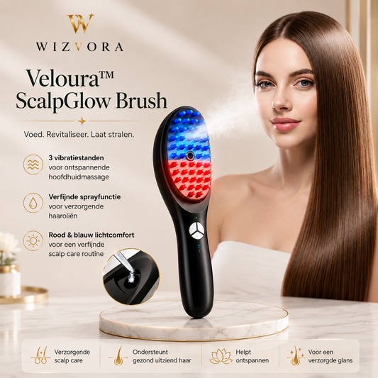 Veloura™ ScalpGlow Brush - Elegant beauty-tech ontworpen voor een ontspannende scalp care routine.